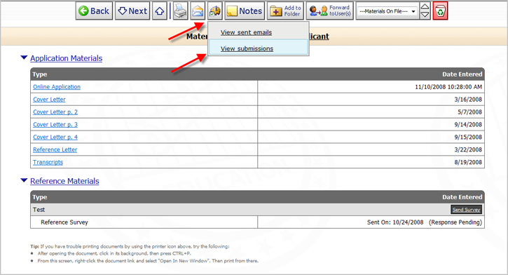 Applicant Submission History